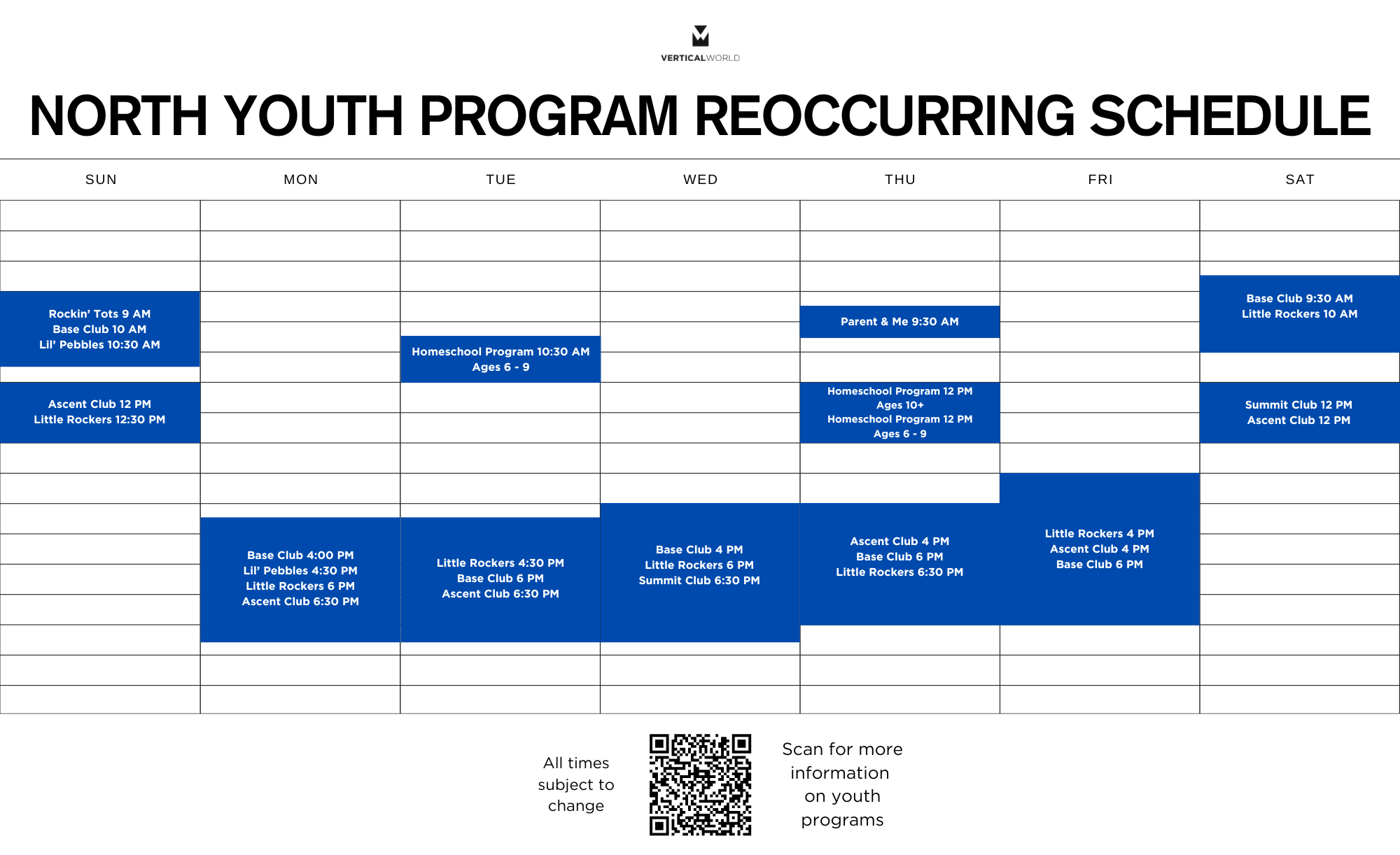 north Youth Program Schedule 1