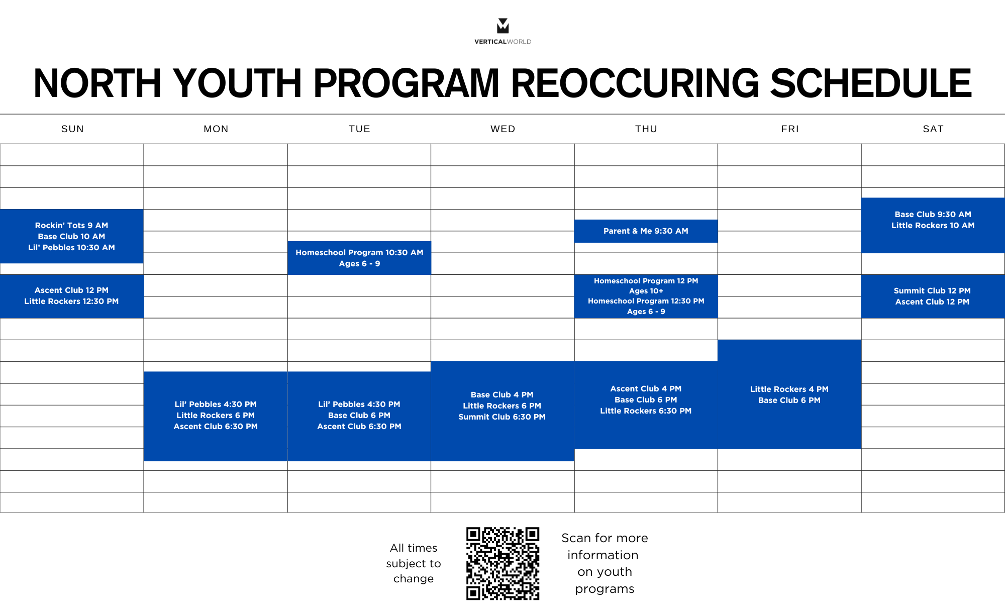 north Youth Program Schedule